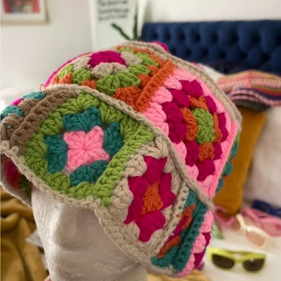 Multi Bright Printed Floral Knit Crochet Fisherman Hat OS New - Picture 6 of 9